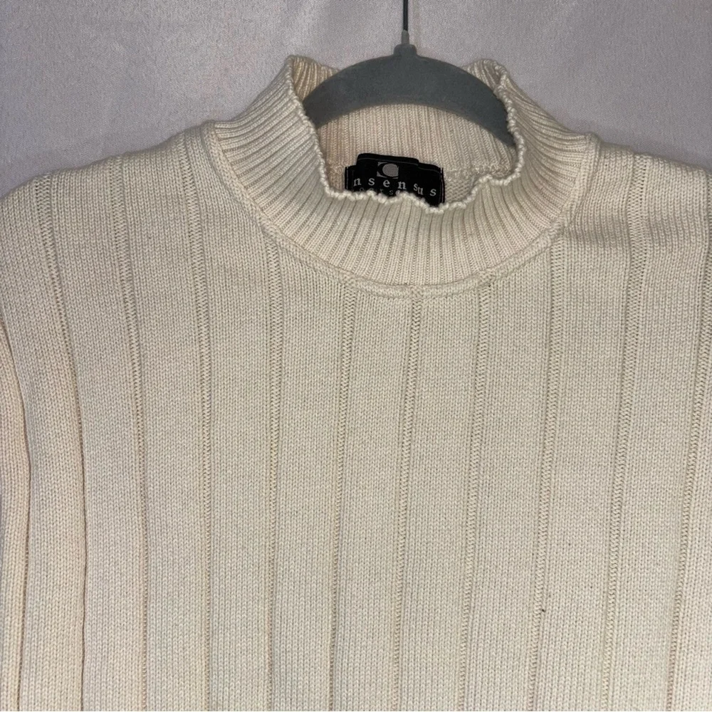 Consensus Sportswear Mock Neck Sweater Wide Ribbed 100% Cotton USA Made Size L